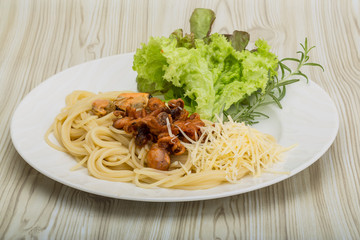 Pasta with octopus and mussels