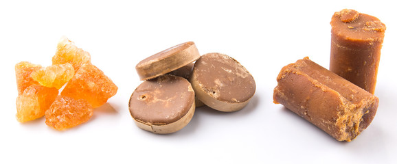 Palm sugar, coconut sugar and sugar cane rock