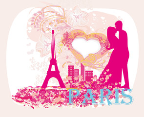 Fototapeta na wymiar Romantic couple in Paris kissing near the Eiffel Tower