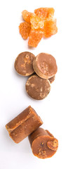 Palm sugar, coconut sugar and sugar cane rock