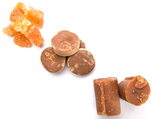 Palm sugar, coconut sugar and sugar cane rock