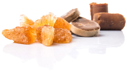 Palm sugar, coconut sugar and sugar cane rock