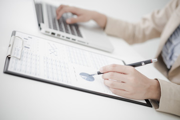 woman hand with business report