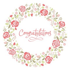 Greeting card with inscription and floral pattern.