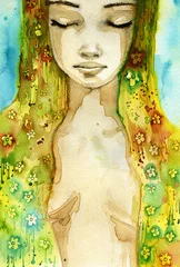 Poster de jardin Inspiration picturale femme fleur