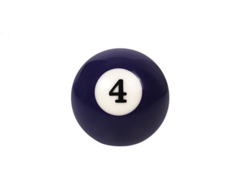 Bola Billar número cuatro (4) sobre fondo blanco aislado. Vista de frente. Copy space