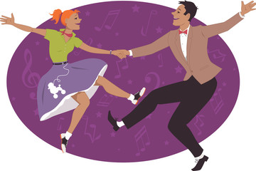 Couple dancing 1950s style rock and roll