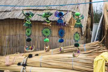 Souvenir from reed on Floating islands Titicaca, Peru