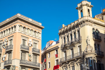 Fototapeta na wymiar Buildings alongside La Rambla in Barcelona