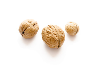 three nuts on the white background