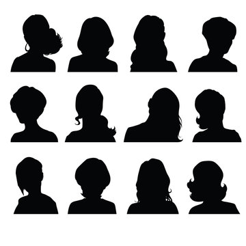 Set of silhouettes of female heads
