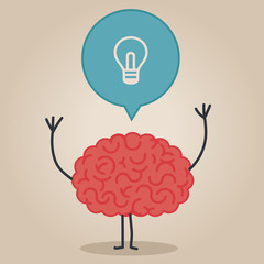 Brain character with a bubble chat: creativity