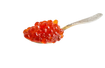 Red caviar in the silver spoon