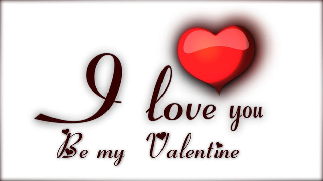 Animated romantic inscription for Valentine's day and red heart in background