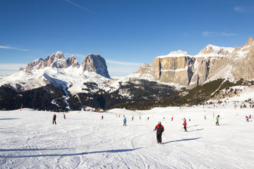 Skiers in Val Gardena Ski resort