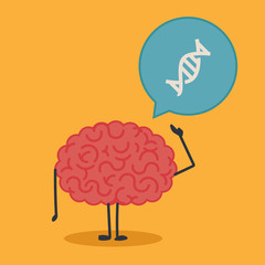 Brain character with a bubble chat: dna