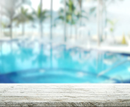wood Table  Top Background and Pool 3d render