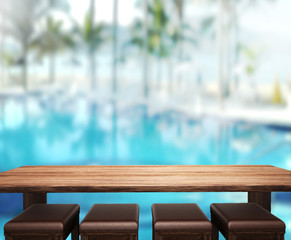 wood Table  Top Background and Pool 3d render