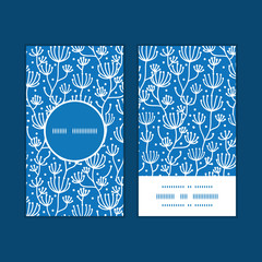 Vector blue white lineart plants vertical round frame pattern