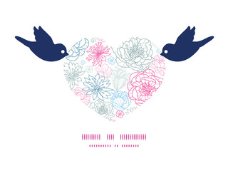 Vector gray and pink lineart florals birds holding heart