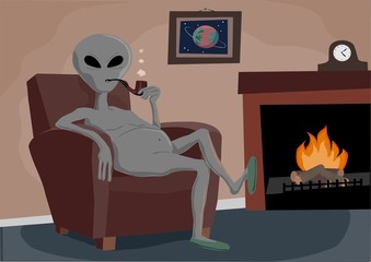 grey alien with pipe
