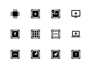 CPU and microprocessor icons on white background.
