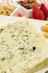 Roquefort cheese, on a set table