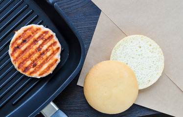 Ingredients for cooking fish burger at home