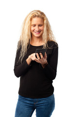 Blonde girl using mobile