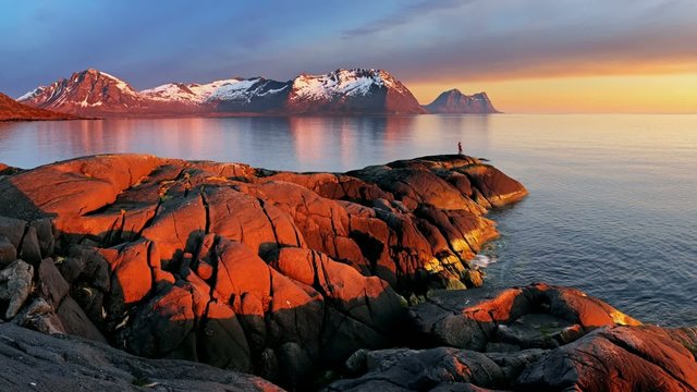Ocean mountain panorama sunset - Norway
