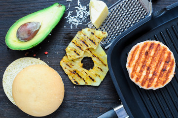 Ingredients for cooking fish burger at home
