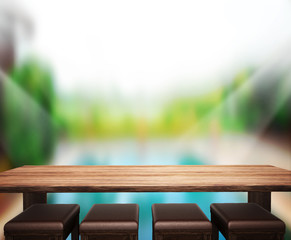 wood Table  Top Background and Pool 3d render