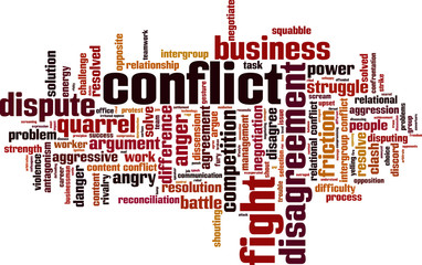 Conflict word cloud concept. Vector illustration