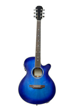 The image of blue acoustic guitar isolated