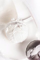 Vanilla ice cream scoop closeup. White  Ice Cream Background