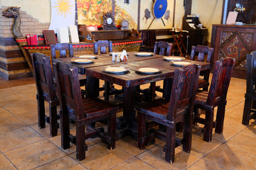 The interior of the restaurant in the old Russian style