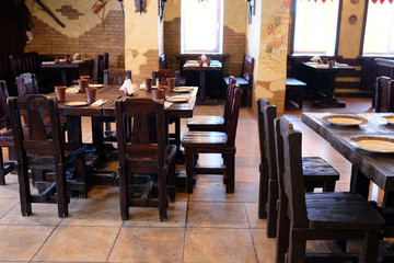 The interior of the restaurant in the old Russian style