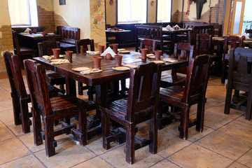 The interior of the restaurant in the old Russian style