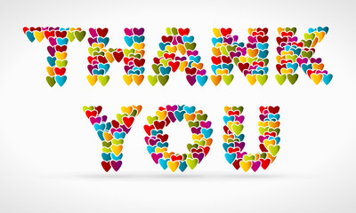 Thank you made from colorful icon hearts