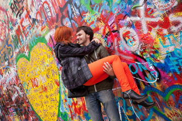 Plakat Young couple in love. Prague, Czech Republic, Europe.