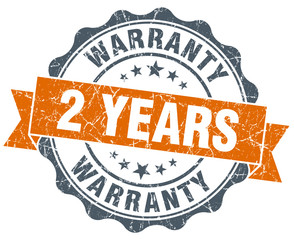2 years warranty orange vintage seal isolated on white