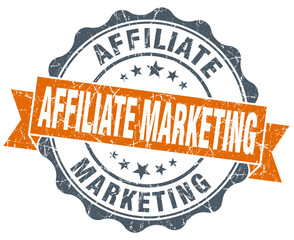 affiliate marketing orange vintage seal isolated on white