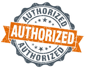 authorized orange vintage seal isolated on white
