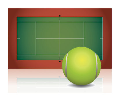 Realistic Tennis Court Illustration with Ball