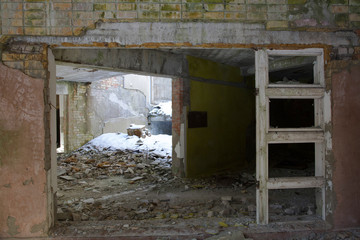 Fototapeta na wymiar The ruins of old crushed building