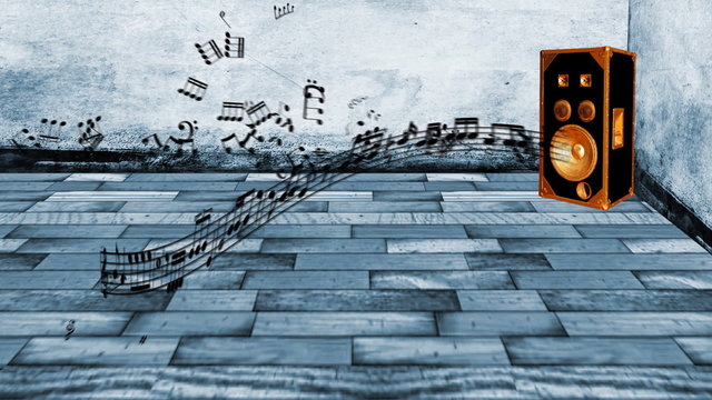 Animated music notes coming from speaker