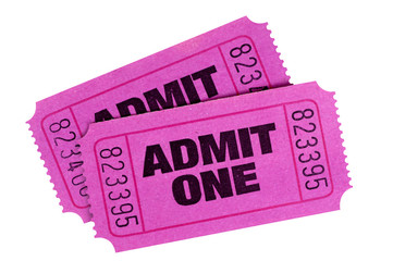 Two pink or purple admit one movie or concert tickets isolated white background photo © david_franklin