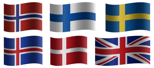 Set of wavy national flags