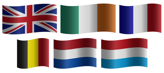 Set of wavy national flags
