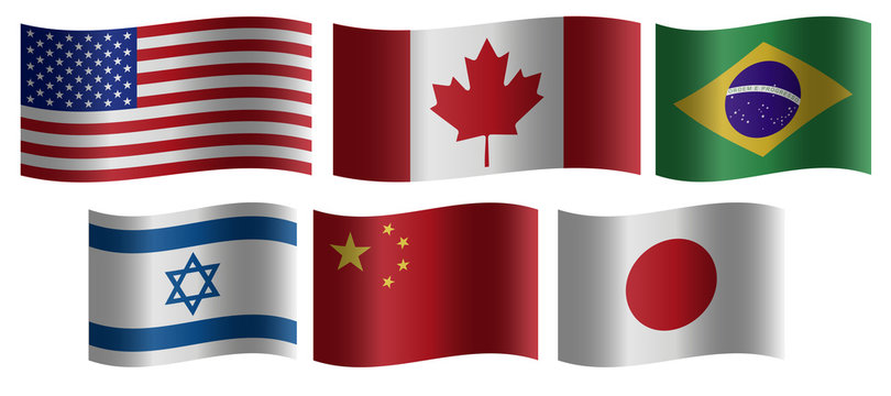 Set of wavy national flags